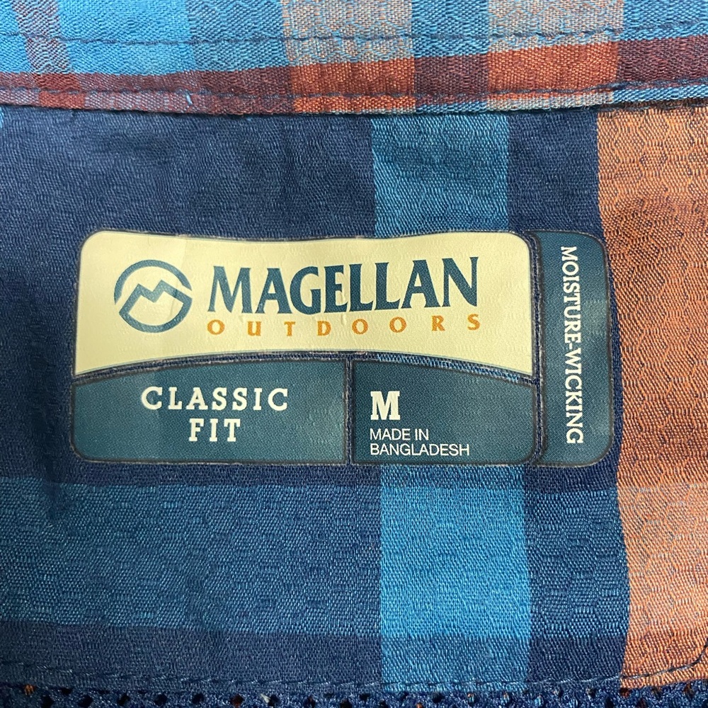 Magellan Outdoors Classes Fit Blue and Orange Plaid LS Shirt Men’s Medium - Picture 3 of 3